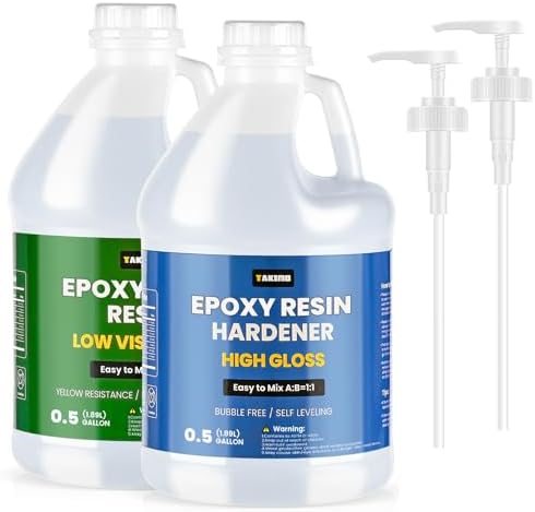 TAKIMO 1 Gal Crystal Clear Epoxy Resin Kit, 1:1 Self-Leveling, Bubble Free by TAKIMO