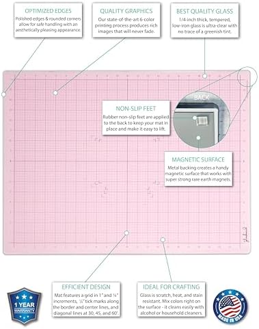 GLASSBOARD STUDIO Glass Craft Mat - Magnetic, Heat & Scratch Resistant - For Crafting, Cutting, Painting, Mixed Media Artwork - Grid Lines, Non-Slip Rubber Feet (Blush 18"L x 24"W) - Image 2
