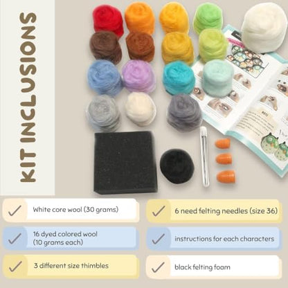 Woolbuddy Needle Felting Kit Starter Set, 16 Colors, White Core Wool & Tool - Image 2