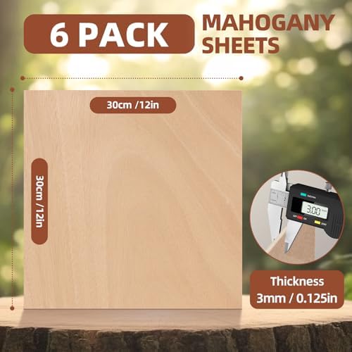 Rowood Mahogany Plywood Sheets for Laser Cutting,12x12x1/8inch,6 Pack 3mm Thin Unfinished Wood Crafts for Laser Engraving Blanks and DIY Ornaments and Architectural Model - Image 2