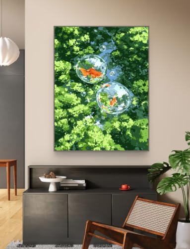 ZRIZQ Paint by Numbers Kit for Adults Beginner,Forest Goldfish,16x20 - Image 6