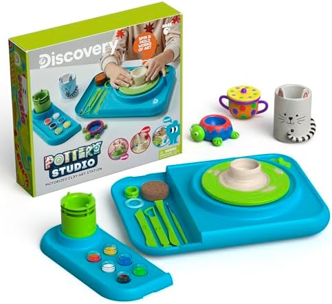 Discovery™ Pottery Studio Motorized Clay Art Station – Complete Set with Pottery Wheel, 3 Molds, Tools, Paints, & Air-Dry Clay for Kids| Arts and Crafts Toy for Boys Girls| Art Supplies Activity Kit by Discovery