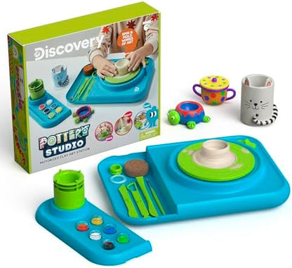 Discovery™ Pottery Studio Motorized Clay Art Station – Complete Set with Pottery Wheel, 3 Molds, Tools, Paints, & Air-Dry Clay for Kids| Arts and Crafts Toy for Boys Girls| Art Supplies Activity Kit by Discovery