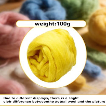 Wool Roving-3.5oz Needle Felting Wool, Soft Multi-Color Wool Fiber, Perfect Felting Wool Pure Wool, Chunky Yarn, for DIY Crafts, NeedleFelting Projects,and Artwork (Cartoon Yellow) - Image 2