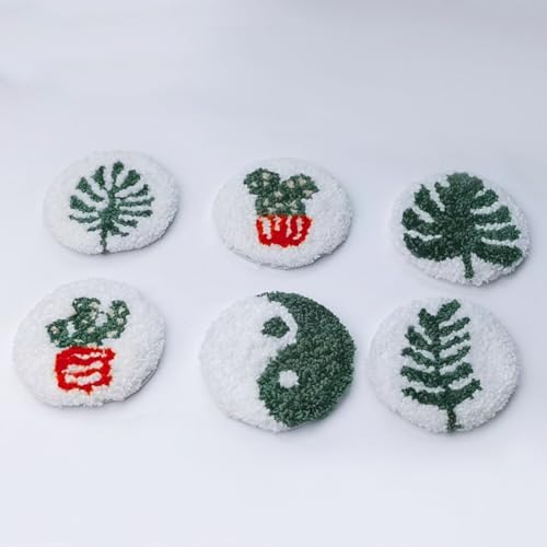 Avtytsda 6PCS Punch Needle Coaster Kit,Easy Punch Needle DIY Embroidery Set with Tools, Yarns, Hoop, Instructions Easy for Beginners, Kids, Adults, Handmade Gift and Decoration (Green and Vibrant) by Avtytsda