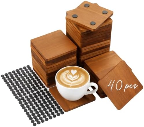 Meanplan 40 Pcs Blank Wooden Coasters, 4 x 4 x 0.28 Inch, Square, Brown by Meanplan