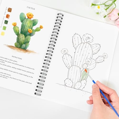 Watercolor Workbooks, 16 Colors Water Color Books Paint Set for Adults, Watercolor Coloring Book for Beginners, Water Color Workbook, 15 Beautiful Paintings for Beginners (Plants) - Image 2