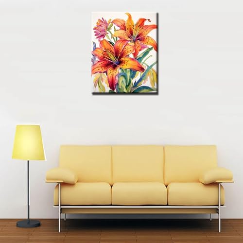 Aihonmin Lilium Flower Paint by Number for Adult and Kids Beginner,Floral Canvas Oil Painting Kit Digital Painting,Vintage Watercolor Living Room Decoration,(Without Frame - Image 3