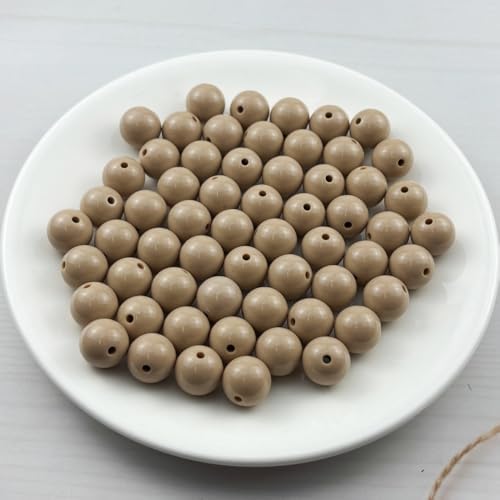60pcs Acrylic Round Beads for Crafts 14mm Resin Candy Color Spacer Beads with Hole for Jewelry Making Sewing Crafts Decoration Necklaces Bracelets Earrings Supplies(Light Brown) - Image 2