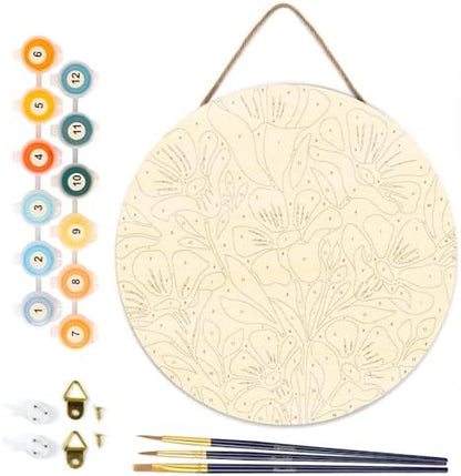 Figured'Art Paint by Numbers Kit for Adults on Wood Slice, 11.8in Diameter - Colorful Floral Pattern - Craft Art Painting DIY Canvas - Image 6