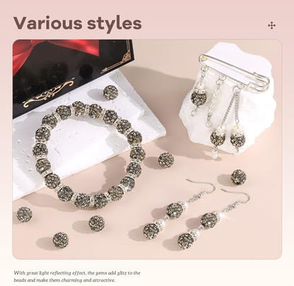 160pcs 10mm Rhinestone Beads for Jewelry Making, Gray Shiny Round Disco Ball Beads Bulk, Sparkle Crystal Clay Christmas for Bracelet Baseball Necklace Earring Crafting and DIY - Image 2