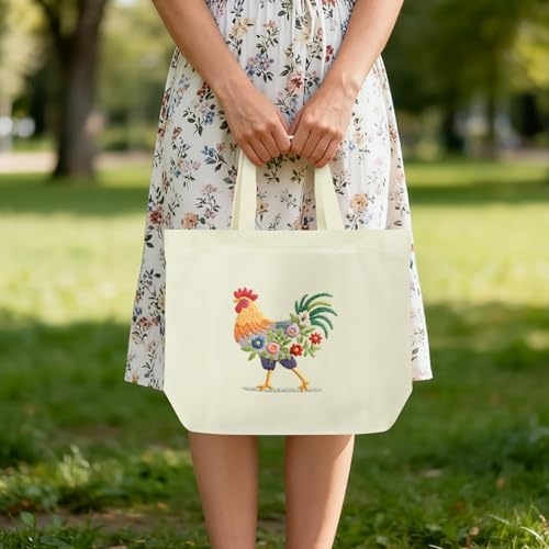 ERKOON Canvas Tote Bag Embroidery Kit for Beginners, Floral Arts Crafts Cross Stitch Kits for Adults Including Stamped Embroidery Bag with Hoops, Needle, Instruction and Color Threads (Rooster) - Image 7