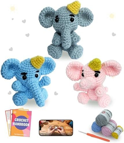 PAITIN Crochet Starter Kit – Easy DIY Craft Set for Adult Beginners, Handmade Yarn Art Project with Video Guidance (Elephant) by PAITIN