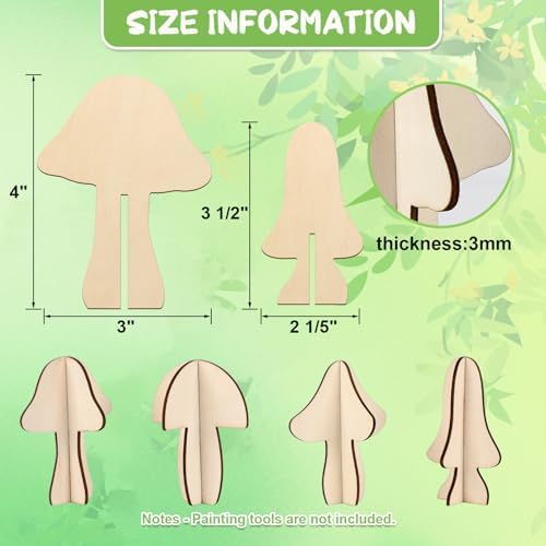 COCHIE DIY 3D Wood Crafts to Paint, Paintable Unfinished Wooden Slices for Craft, Mushrooms Cutouts Ornaments for Painting Decorations (24 PCS) - Image 2