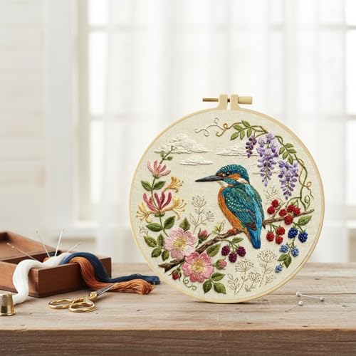 FRANDEK DIY Flower Bird Stamped Embroidery Kit with Hoop for Adults - Image 2