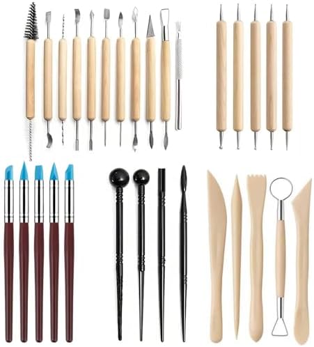 30Pcs Clay & Pottery Tools Kit, Polymer Clay Sculpting Tools for Air Dry Clay, Multi-Function Clay Modeling, Carving, Shaping & Smoothing Tool for Pottery, Polymer Clay, Air Dry Clay & DIY Crafts by DAIXIANGER