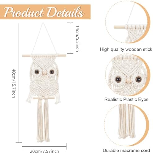 BEUNITONE Leisure Arts Macrame Kit for Beginners Owl Macrame Kit DIY Macrame Kit with Instructions Video Macrame Wall Hanging Supplies Dream Catcher Kit for Room Wall Decoration Easy to Install - Image 3
