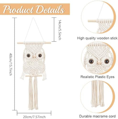 BEUNITONE Leisure Arts Macrame Kit for Beginners Owl Macrame Kit DIY Macrame Kit with Instructions Video Macrame Wall Hanging Supplies Dream Catcher Kit for Room Wall Decoration Easy to Install - Image 3