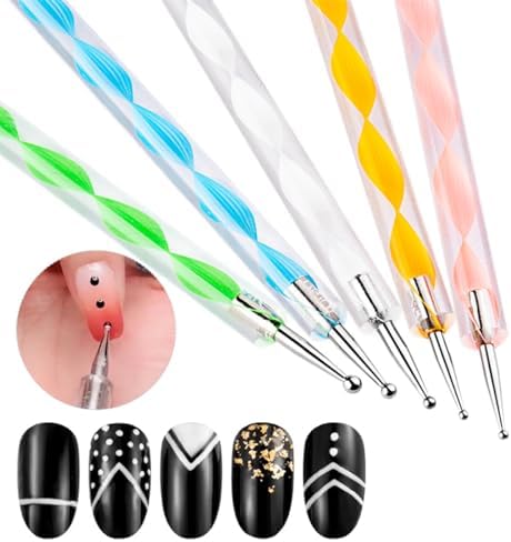 Nail Dotting Tools Kit - 10 Pcs, 5 Double-end Tools, 5 Nail Liner Brushes - Image 3