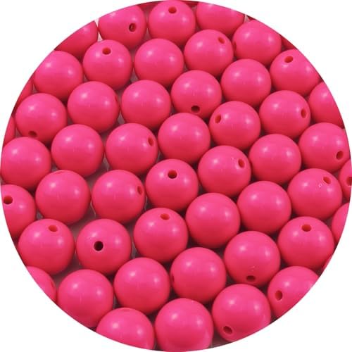 60pcs Acrylic Round Beads for Crafts 14mm Resin Candy Color Spacer Beads with Hole for Jewelry Making Sewing Crafts Decoration Necklaces Bracelets Earrings Supplies(Rose Red) by Unknown