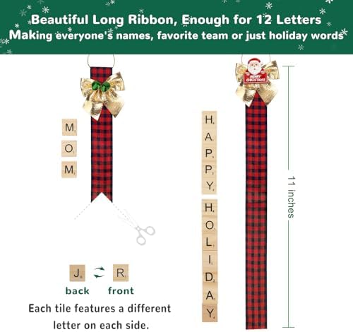 Christmas Ornaments Tree Decorations Personalized Crafts for Adults Kit DIY Ribbon Letter Tiles Bells Rustic Stockings Name Tags Hanging Xmas Decor for Gifts Wreath Holiday(Plaid) - Image 3