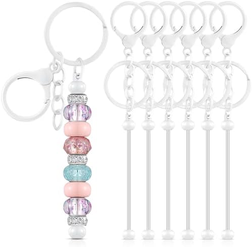 Huwena 6 Pcs Beadable Keychain Bars Metal Blanks DIY Crafts Jewelry Gift by Huwena