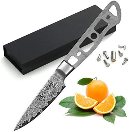 KATSURA Woodworking Project Kit – Paring Knife Blank – 3.5 Inch – Japanese Premium AUS 10, 67 Layers Damascus Steel by KatsuraCutlery