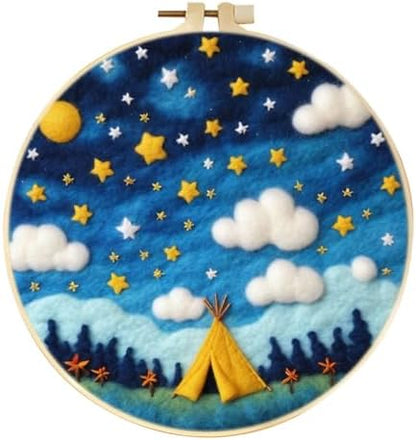 CaptainCrafts Needle Felting Kit for Adults Stars Clouds Landscape Pattern by CaptainCrafts