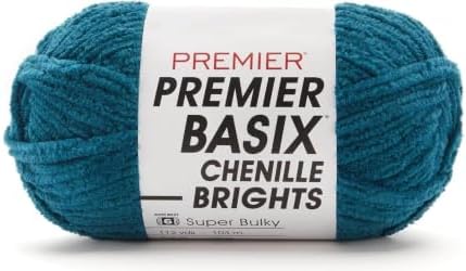 Premier Basix Chenille Brights Yarn, Plush Bulky Chenille Yarn for Crocheting & Hand Knitting, Soft Yarn for Cozy Projects, Chunky Yarn for Hand Knitting, Teal Blue by Premier