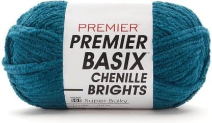 Premier Basix Chenille Brights Yarn, Plush Bulky Chenille Yarn for Crocheting & Hand Knitting, Soft Yarn for Cozy Projects, Chunky Yarn for Hand Knitting, Teal Blue by Premier