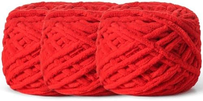 3 Pack Plush Chenille Chunky Yarn 100g (49.2yd) - Fluffy Velvet Yarn Crochet for Blanket Knitting and Crocheting - Baby Yarns for Crocheting Soft - Amigurumi Yarns (Red) by OMoiut