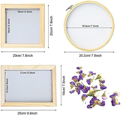 Cayway 9 Pack Dried Flower Paper Craft Set Include 3 Pack Mixed Wooden Paper Making Mold Frame, Dried Flowers, Spoon Stirrer - Image 2