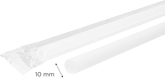 Karat 9" Boba Straws(10mm Diameter), Poly-Wrapped, Assorted Solid Colors (White)
