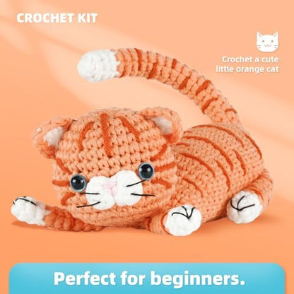 MOREJMTT Crochet kit for Beginners Adults, Learn to Crochet, Include Easy Knitting Soft Yarn, Step-by-Step Video Tutorial, Hook, Holiday Birthday Gift (Orange cat) - Image 2