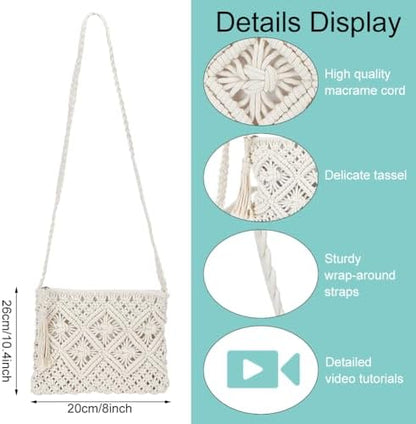 WEBEEDY Macrame Bag DIY Kit Bohemian Shoulder Bag Macrame Purse Set with Instruction for Adults Beginners, Includes Cord,Crochet Bags for Women Holiday Beach Valentine's Day Decor Gift,10.4x8inch - Image 3