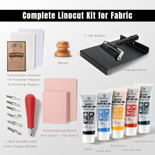 Bobblebro Linocut Kit for Printmaking, 5 Color Fabric Block Printing Kit - Image 2