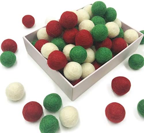 Christmas Felt Balls Red Green White 80pc 2cm DIY Felted Pom Pom Garland Wool Balls - Image 2