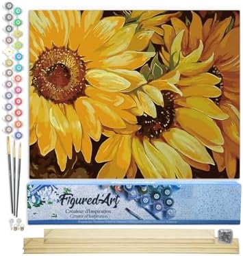 Figured'Art Paint by Numbers Kit for Adults Sunflower in Full Bloom 16"x20" - Craft Art Painting Rolled Canvas with DIY Wooden Frame by FiguredArt