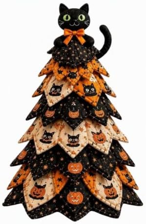 Quilted Christmas Tree Kit – Pre-Cut Fabric & Foam Cone DIY Tabletop Decoration with Tree Topper, No-Sew Holiday Craft Kit for Adults & Kids, Christmas Tree Decorations for Home, Party & Gifts (set13) by Unknown
