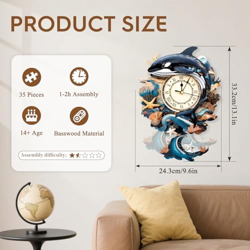 3D Wooden Puzzles for Adults-Killer Whale Clock Puzzle-Adult Craft - Image 3
