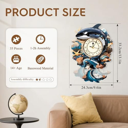 3D Wooden Puzzles for Adults-Killer Whale Clock Puzzle-Adult Craft - Image 3