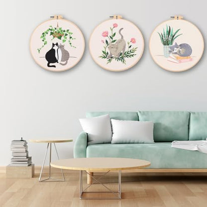 Ohcol 3 Sets Cat Embroidery Kit,Needlepoint Kits for Adults Beginner,Needle Point Sets with Washable Pre-Printed Pattern,1 Hoop,Women Hand Crafts - Image 5