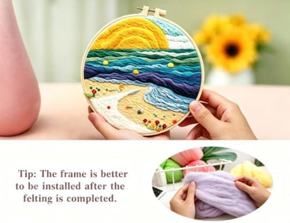 3 Sets Wool Felt Sets Seascape Scenery Needle Felting Kits DIY Handmade Wool Felt Painting Kits Home Decor Needle Felt Starter Sets Gifts with Instructions and Foam Pad for Beginners (White) - Image 4
