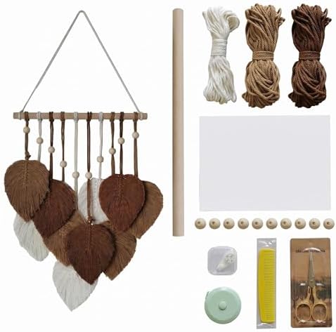 Zqyxiehuo DIY Macrame Leaf Wall Hanging Beginners Boho Wall Leaf Tapestry Kit Handmade Woven Tapestry Feather Wall Hanging DIY Macrame Kit for Adults Birthday Gift 11.8"(Brown) by Unknown