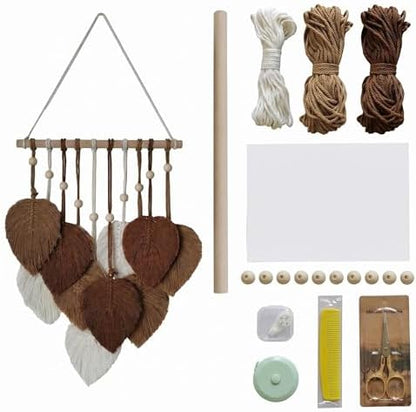 Jditngp DIY Macrame Leaf Wall Hanging Beginners Boho Wall Leaf Tapestry Kit Handmade Woven Tapestry Feather Wall Hanging DIY Macrame Kit for Adults Birthday Gift DIY Craft Kits 11.8inch (Brown) by JditngpRoundBackdropCover