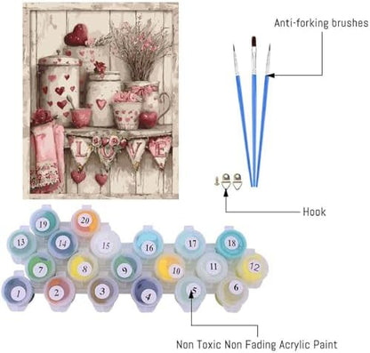 Canrichshop Valentine's Day Paint by Numbers Kit for Adults Without Frame,Valentines DIY Adult Painting by Number Kits on Canvas,Easy Acrylic Paint Kit Beginners for Home Decor 12x16 Inch - Image 6