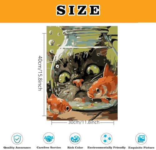 Fairyland JinWenn Curious Cat Fish Paint by Numbers Kit for Adults Framed Canvas Frameworkless - Image 3