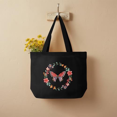 ERKOON Embroidery Canvas Tote Bag for Beginners, Floral Arts Crafts Cross Stitch Kits for Adults Including Stamped Embroidery Bag with Hoops, Needle, Instruction and Color Threads (Butterfly) - Image 5