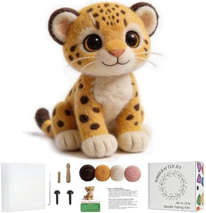 FACE N FACE DIY Needle Felting Kit Cute Cheetah Cub – Needle Felting Starter Kit with Fiber Roving, Needles, Felting Pad & Instructions | Felted Wild Animal Kit for Beginners Adults | DIY Craft Gift by FaceNFace