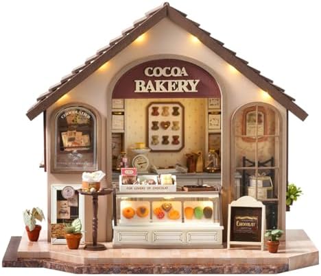 MAGQOO DIY Miniature Dollhouse Kit with Furniture Creative Room Mini Wooden Doll House Accessories DIY Miniature House Kit (Leisurely Joy Bakery) by MAGQOO